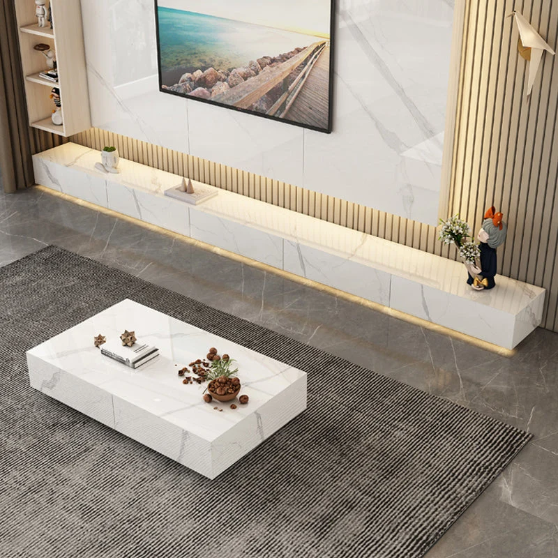 Soporte para TV de 9,06 pulgadas de alto, estilo contemporáneo, consola de TV con almacenamiento cerrado, color blanco, co...