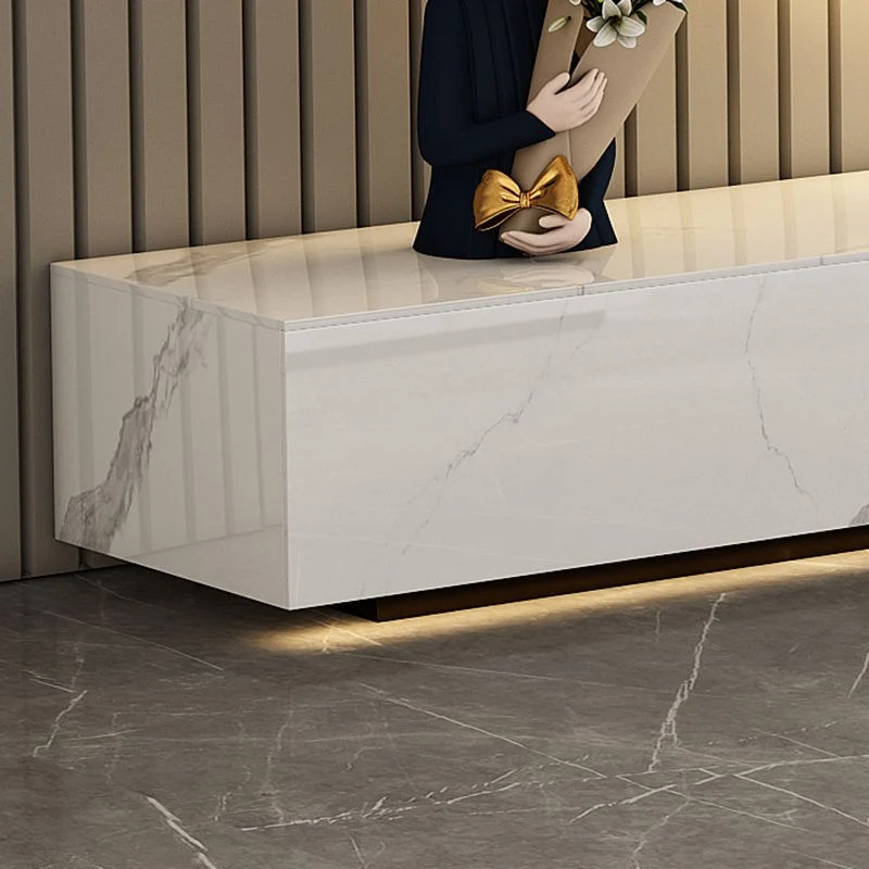Soporte para TV de 9,06 pulgadas de alto, estilo contemporáneo, consola de TV con almacenamiento cerrado, color blanco, co...
