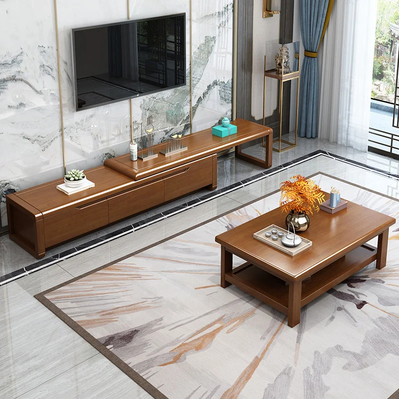 Soporte para TV de 14" H Consola de TV con almacenamiento cerrado ajustable de madera maciza con 3 cajones Madera Clearhalo
