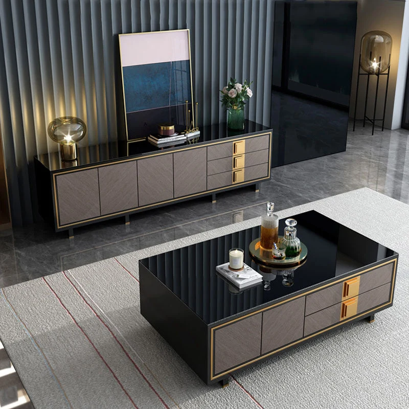 Soporte para TV contemporáneo con cajones Soporte para medios de TV con almacenamiento cerrado Clearhalo