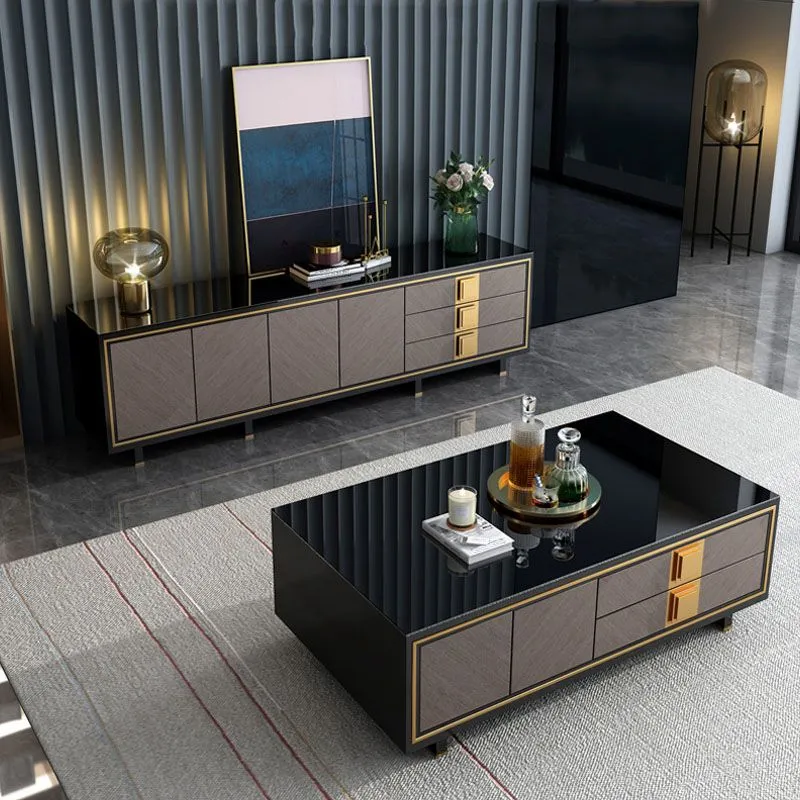 Soporte para TV contemporáneo con cajones Soporte para medios de TV con almacenamiento cerrado Clearhalo