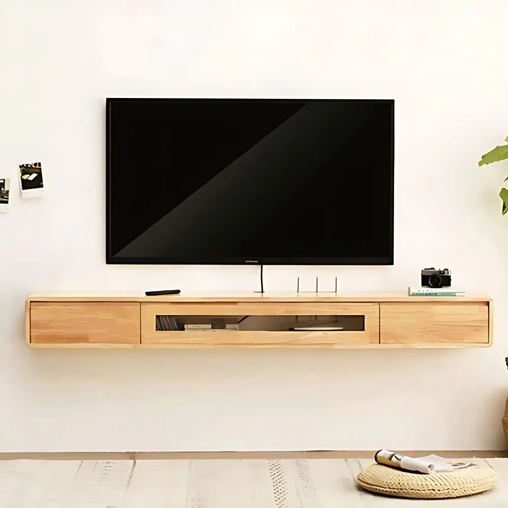 Soporte para TV contemporáneo, consola para TV de madera maciza con cajones y gabinete Madera Clearhalo