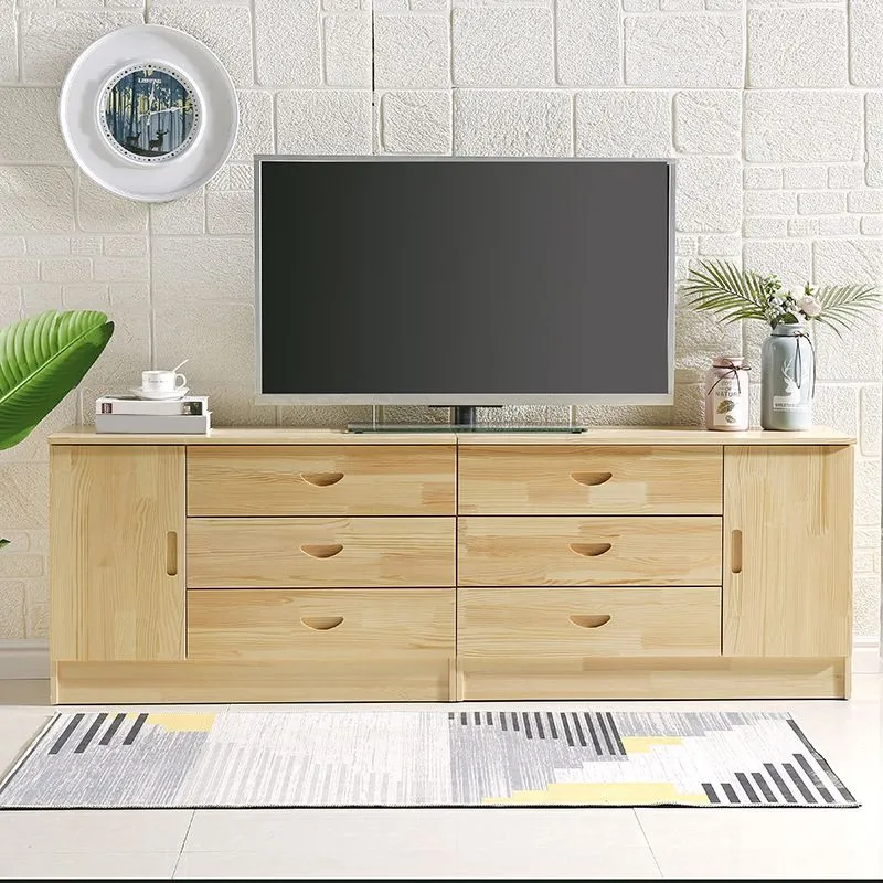 Soporte para TV de estilo escandinavo Consola de TV con almacenamiento cerrado abierto de madera de pino Naturales Clearhalo