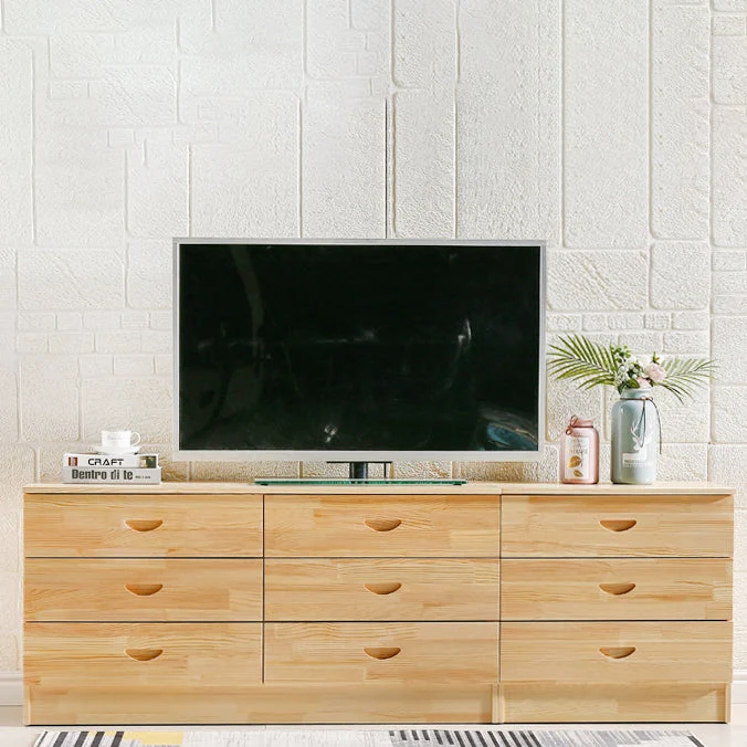 Soporte para TV de estilo escandinavo Consola de TV con almacenamiento cerrado abierto de madera de pino Naturales Clearhalo