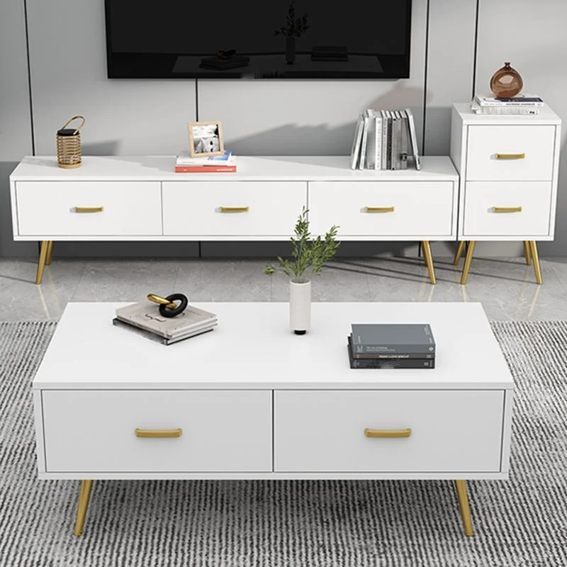 Soporte para TV estilo Glam, consola de TV con almacenamiento cerrado de madera y gabinete Blanco Clearhalo