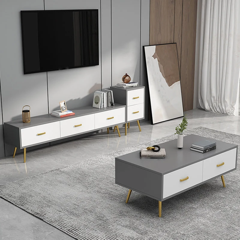 Soporte para TV estilo Glam, consola de TV con almacenamiento cerrado de madera y gabinete Blanco Clearhalo