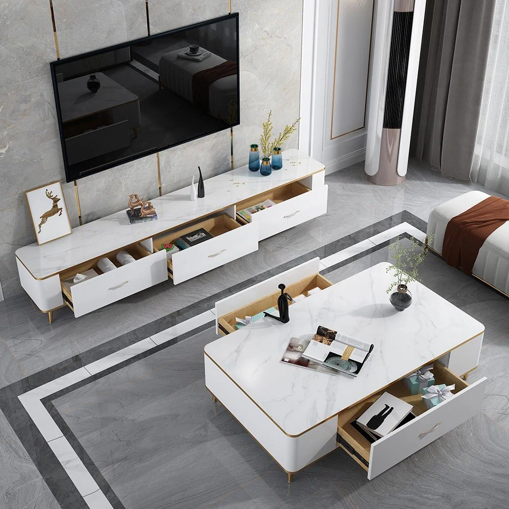 Soporte para TV estilo Glam, consola para TV con almacenamiento cerrado, color blanco, con cajones Clearhalo
