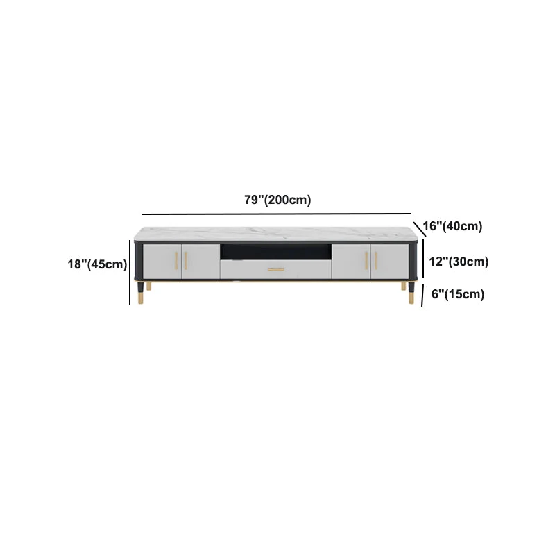 Soporte para TV estilo Glam, consola para TV con almacenamiento abierto, color blanco piedra, con estantes Clearhalo