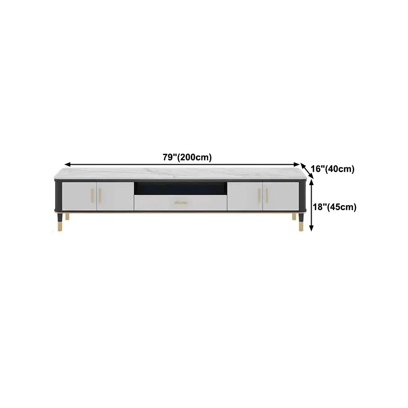 Soporte para TV estilo Glam, consola para TV con almacenamiento abierto de piedra y 2 puertas Clearhalo