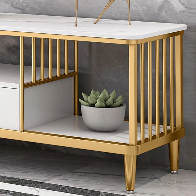 Soporte para TV estilo Glam, consola para TV con almacenamiento abierto de piedra y 2 cajones Blanco Clearhalo