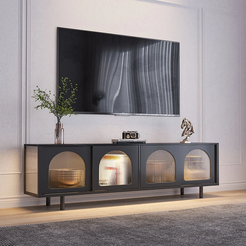 Soporte para TV de estilo moderno Consola de TV con almacenamiento cerrado de piedra con 4 puertas Blanco Clearhalo