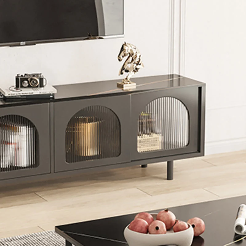 Soporte para TV de estilo moderno Consola de TV con almacenamiento cerrado de piedra con 4 puertas Blanco Clearhalo