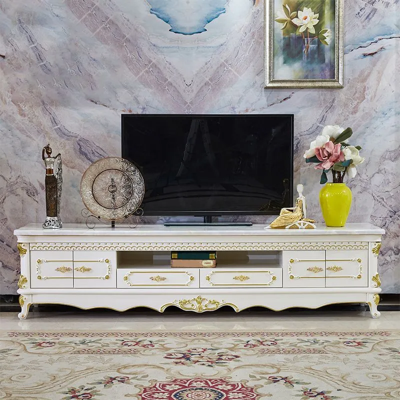 Soporte para TV Glam con 2 cajones, consola multimedia de madera maciza, soporte para TV Clearhalo