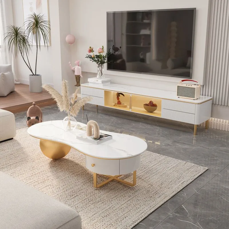Soporte para TV Glam Style Stone, consola para TV con almacenamiento cerrado, color blanco, con 2 cajones Clearhalo