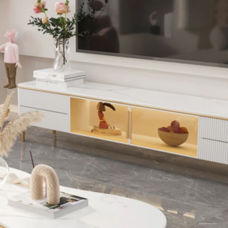 Soporte para TV Glam Style Stone, consola para TV con almacenamiento cerrado, color blanco, con 2 cajones Clearhalo