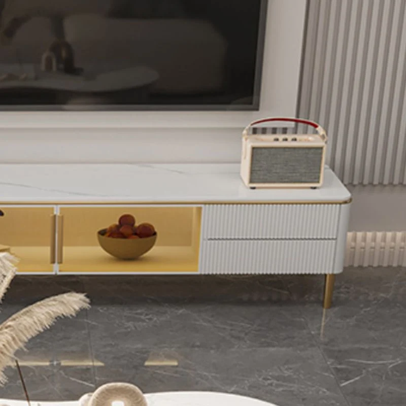 Soporte para TV Glam Style Stone, consola para TV con almacenamiento cerrado, color blanco, con 2 cajones Clearhalo