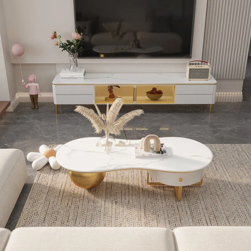 Soporte para TV Glam Style Stone, consola para TV con almacenamiento cerrado, color blanco, con 2 cajones Clearhalo