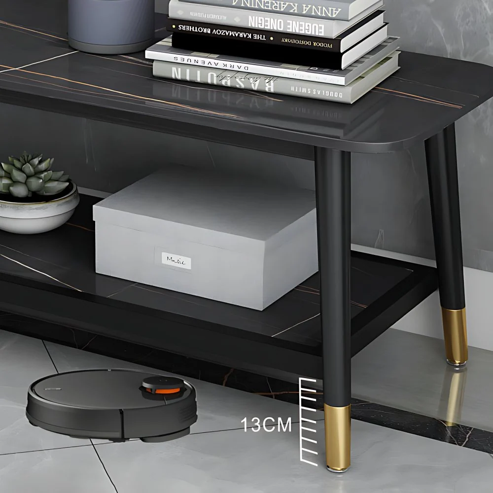 Soporte para TV Glam Style Stone, 2 estantes, almacenamiento abierto, consola para TV Negro Clearhalo