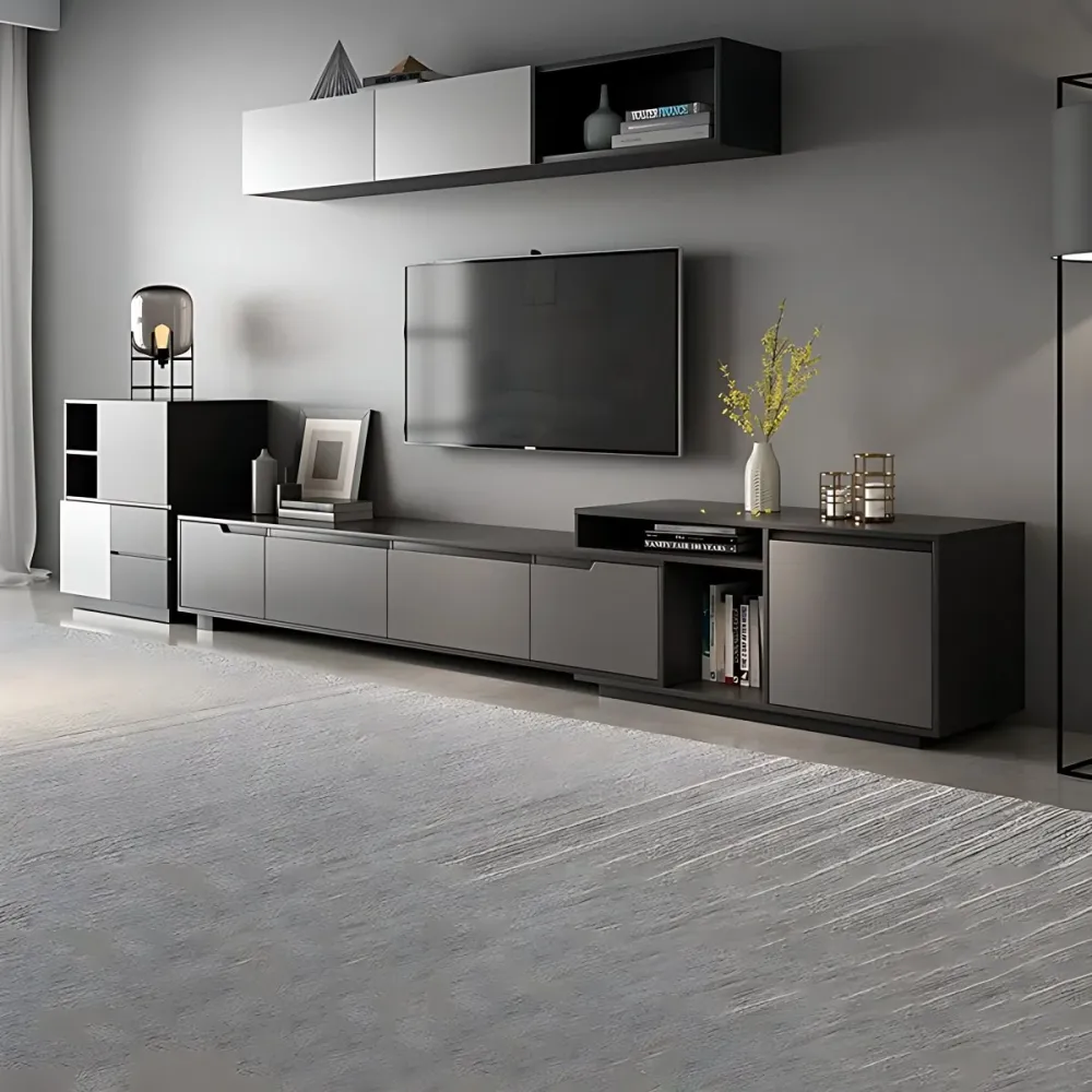 Soporte para TV gris Consola para TV de madera corrediza de 71/92 pulgadas con cajones Gris Clearhalo