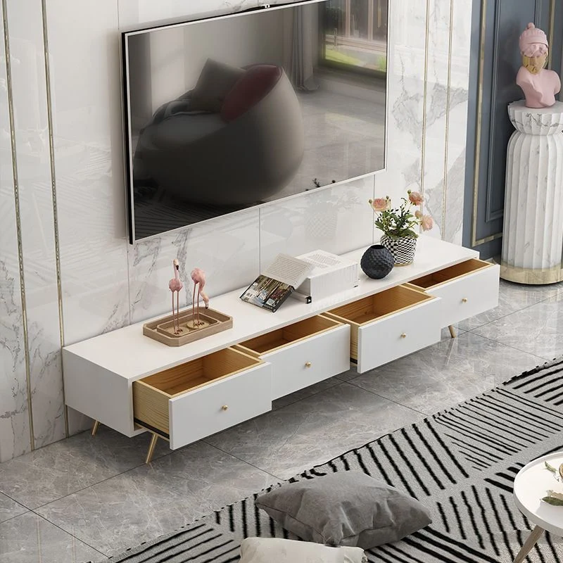 Soporte para TV de madera estilo Glam, consola para TV con almacenamiento cerrado, color blanco, con cajones Clearhalo