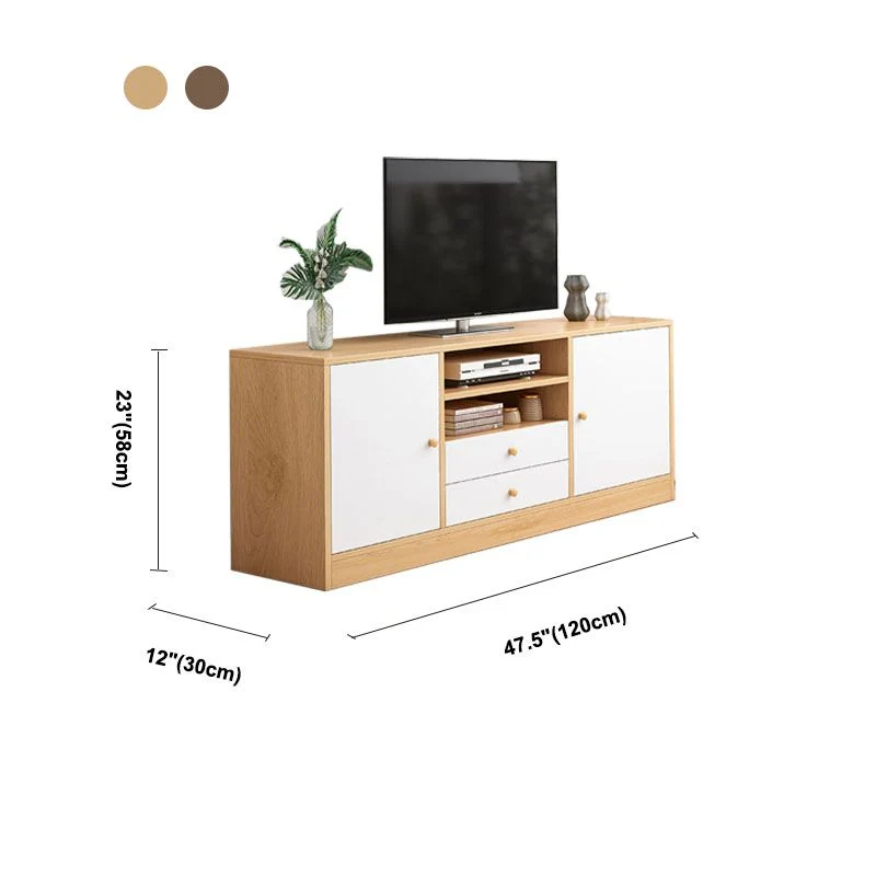 Soporte para TV de madera moderno de 12" D, consola con almacenamiento abierto, soporte para TV con cajones y puertas Caqu...