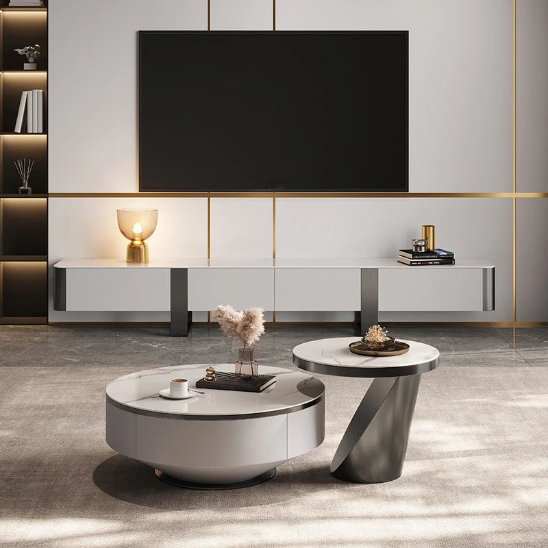 Soporte para TV de mármol de 16" de alto para televisores de hasta 16" de profundidad, consola de TV con almacenamiento -...