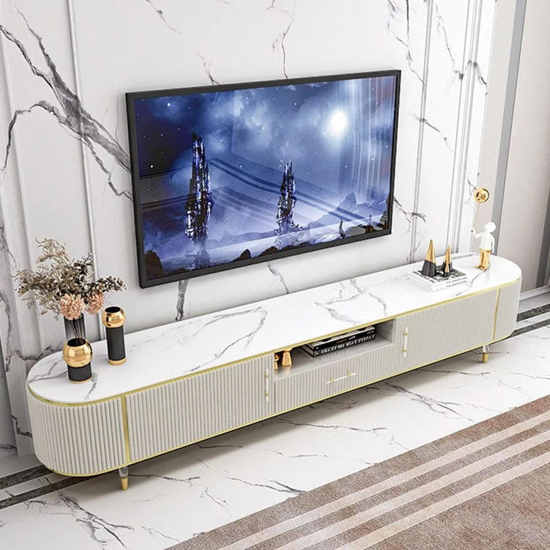 Soporte para TV de piedra estilo Glam, consola con almacenamiento abierto para TV con 2 puertas Clearhalo