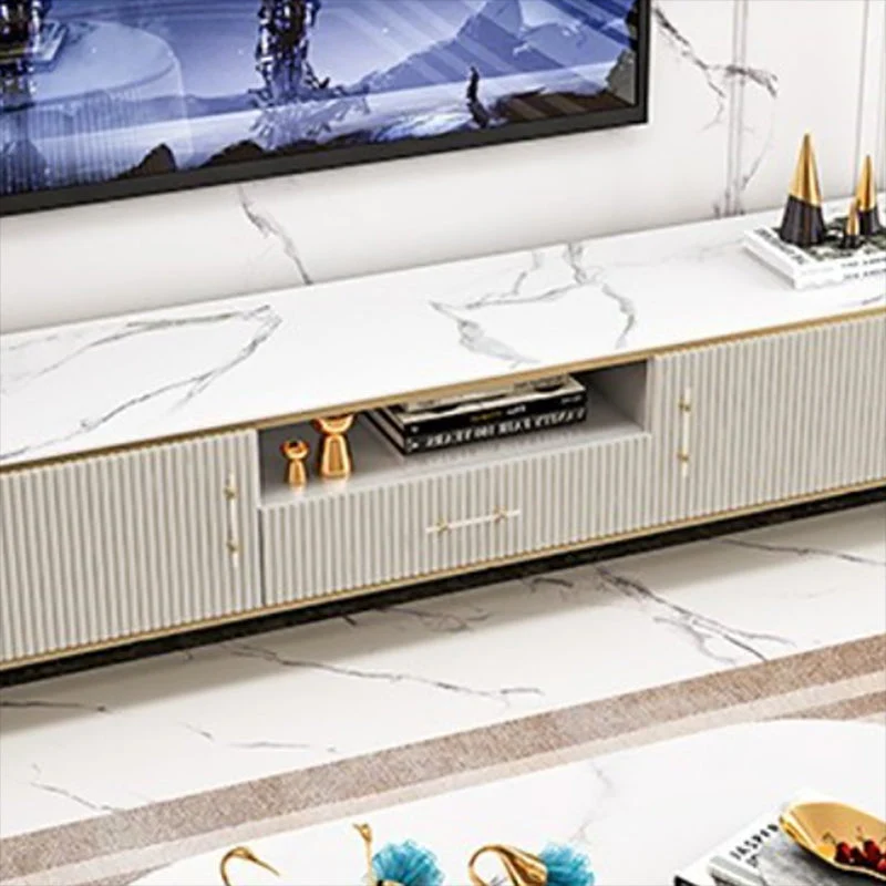 Soporte para TV de piedra estilo Glam, consola con almacenamiento abierto para TV con 2 puertas Clearhalo