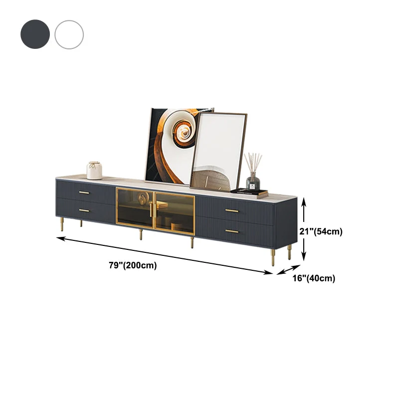 Soporte para TV de piedra y madera Consola escandinava para TV con 4 cajones Blanco Clearhalo