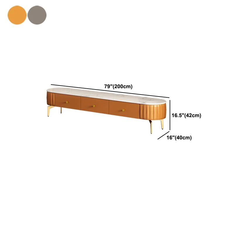 Soporte de TV de piedra de estilo escandinavo, consola de TV con almacenamiento cerrado y 3 cajones Naranja Clearhalo