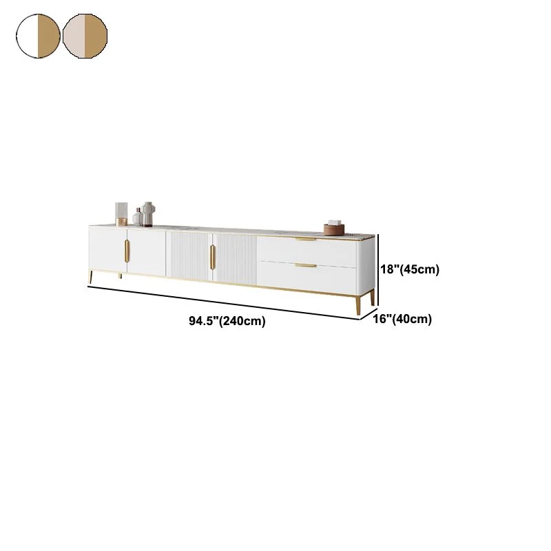 Stone Enclosed Storage TV Stand Glam Style TV Cabinet 2 Drawers Beige Clearhalo