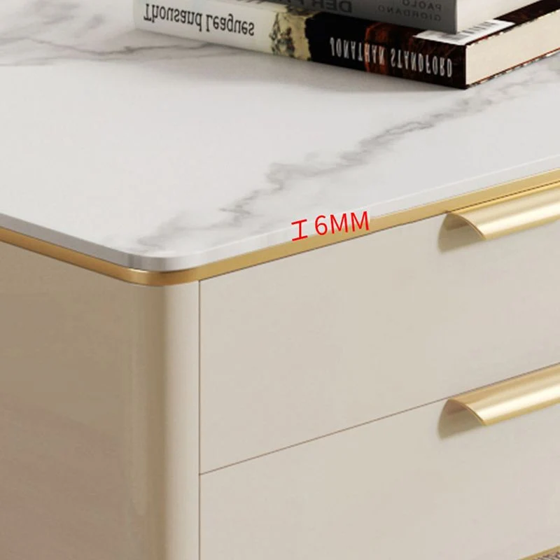 Stone Enclosed Storage TV Stand Glam Style TV Cabinet 2 Drawers Beige Clearhalo