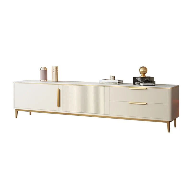Stone Enclosed Storage TV Stand Glam Style TV Cabinet 2 Drawers Beige Clearhalo