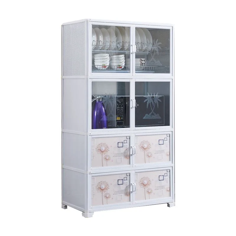 Tablero lateral de cristal blanco del aparador del buffet del almacenamiento abierto de la cocina del metal Clearhalo