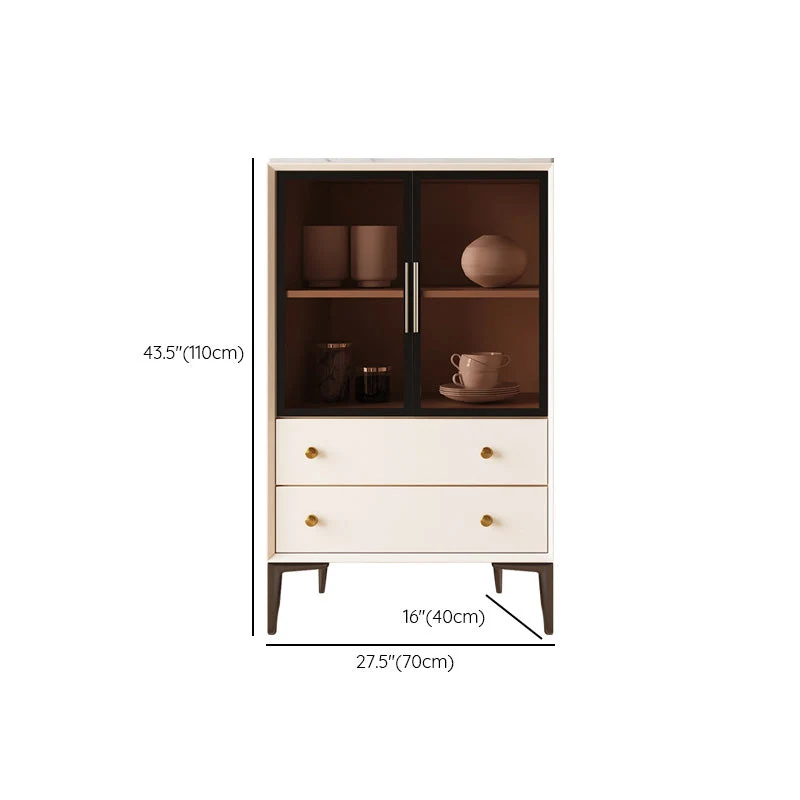 Tablero lateral de piedra con puertas de vidrio Glam Credenza con gabinetes y cajones Beige Clearhalo