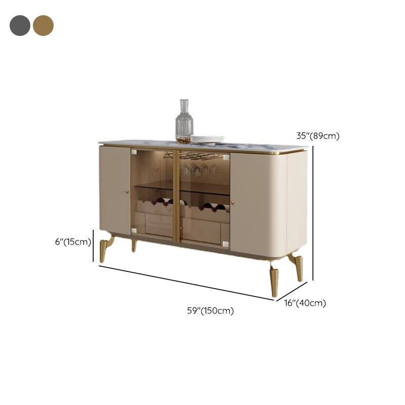 Tablero lateral de 4 puertas, piedra sinterizada, 1 cajón, servidor de comedor con botellero Negro Clearhalo