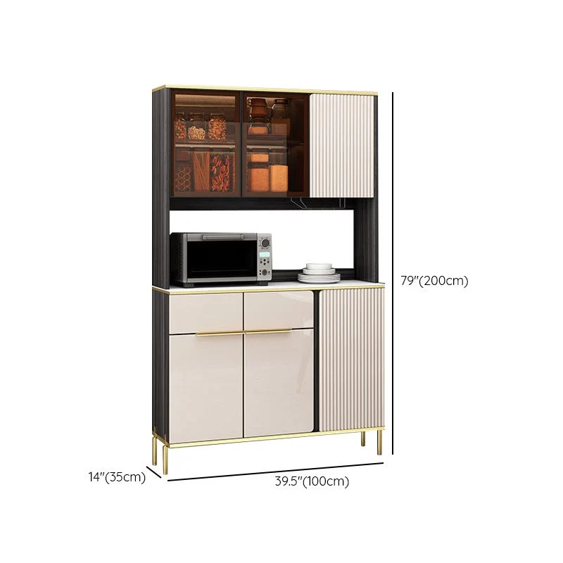 Tablero lateral de puertas de vidrio de piedra Credenza estilo Glam con gabinetes y cajones Clearhalo