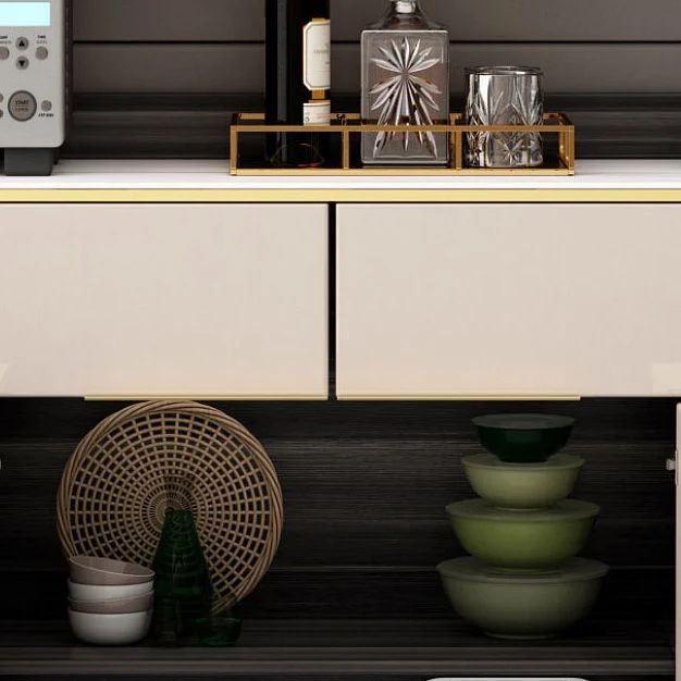 Tablero lateral de puertas de vidrio de piedra Credenza estilo Glam con gabinetes y cajones Clearhalo