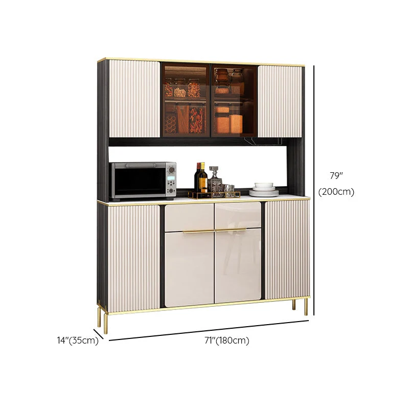 Tablero lateral de puertas de vidrio de piedra Credenza estilo Glam con gabinetes y cajones Clearhalo