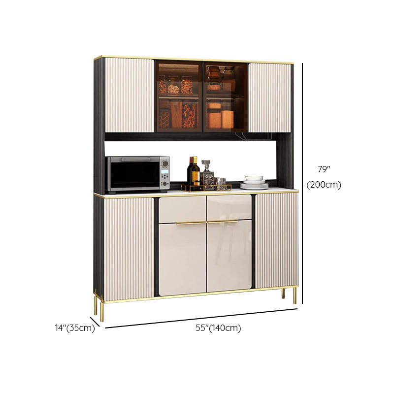 Tablero lateral de puertas de vidrio de piedra Credenza estilo Glam con gabinetes y cajones Clearhalo
