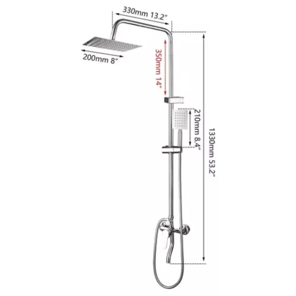 Columna Ducha Plato Llave Monomando 2 en 1 Moderno Cuadrado