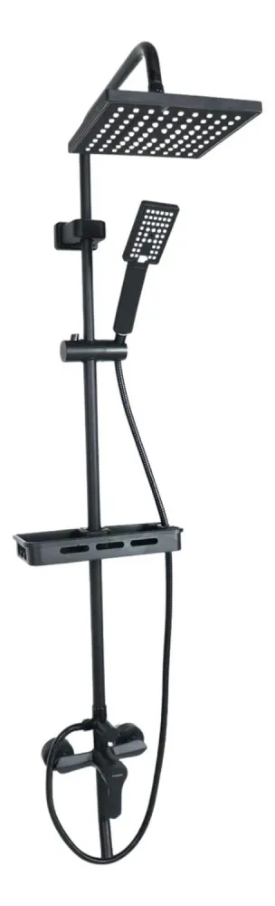 Ducha Columna Llave Monomando Moderna Cuadrada Acero Negro