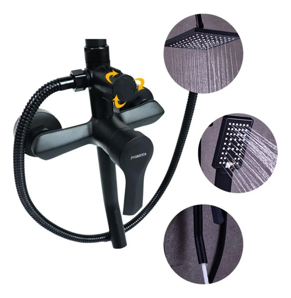 Ducha Columna Llave Monomando Moderna Cuadrada Acero Negro