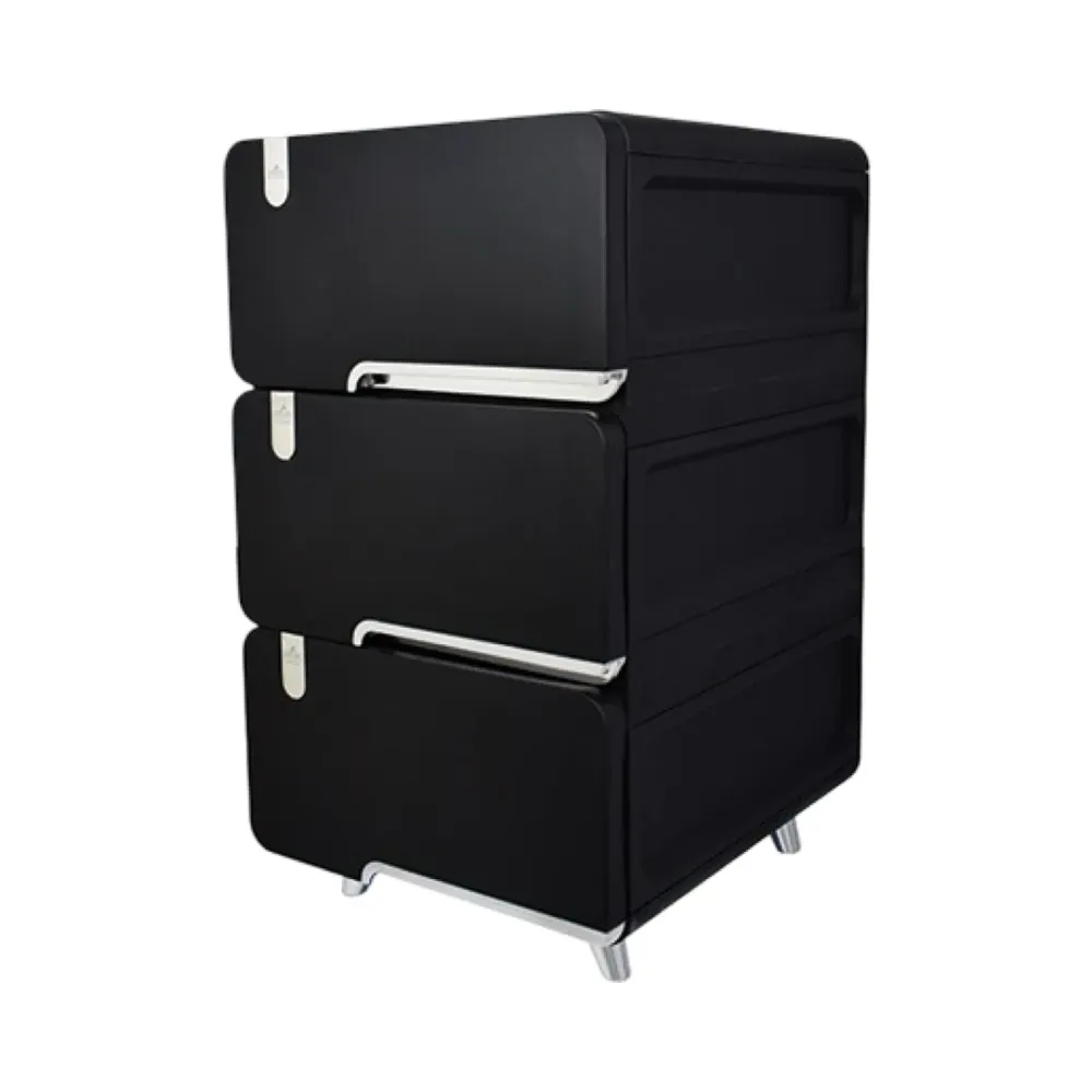 Cajonera plástica Delux 3 Gavetas Negra Luxury Plast