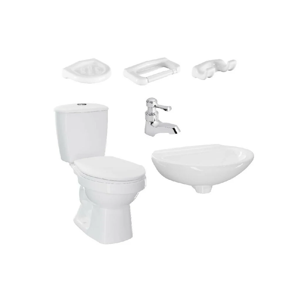 Combo Corona Laguna Balta Blanco: sanitario, lavamanos sin pedestal, griferí y accesorios Marketplace - CORONA