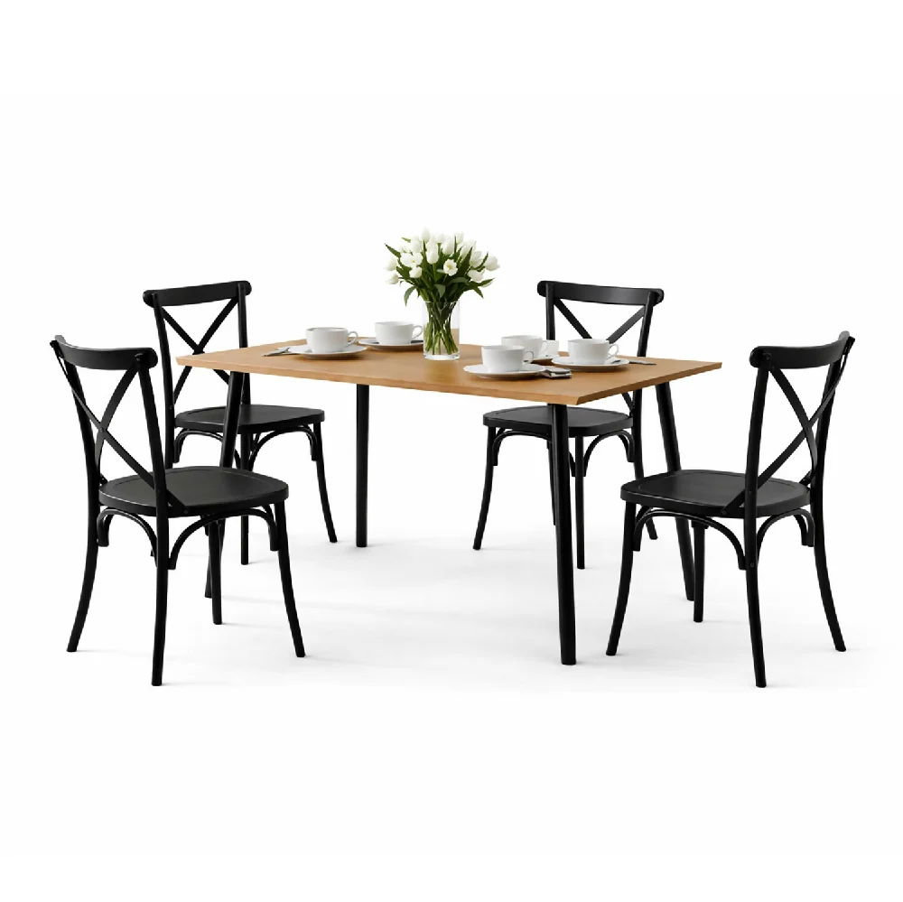Comedor Rectangular 75x110x70cm + 4 Sillas Ibiza Negras Marketplace - DKO