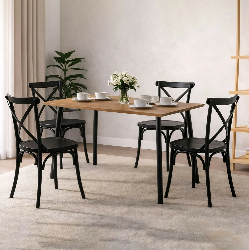 Comedor Rectangular 75x110x70cm + 4 Sillas Ibiza Negras Marketplace - DKO