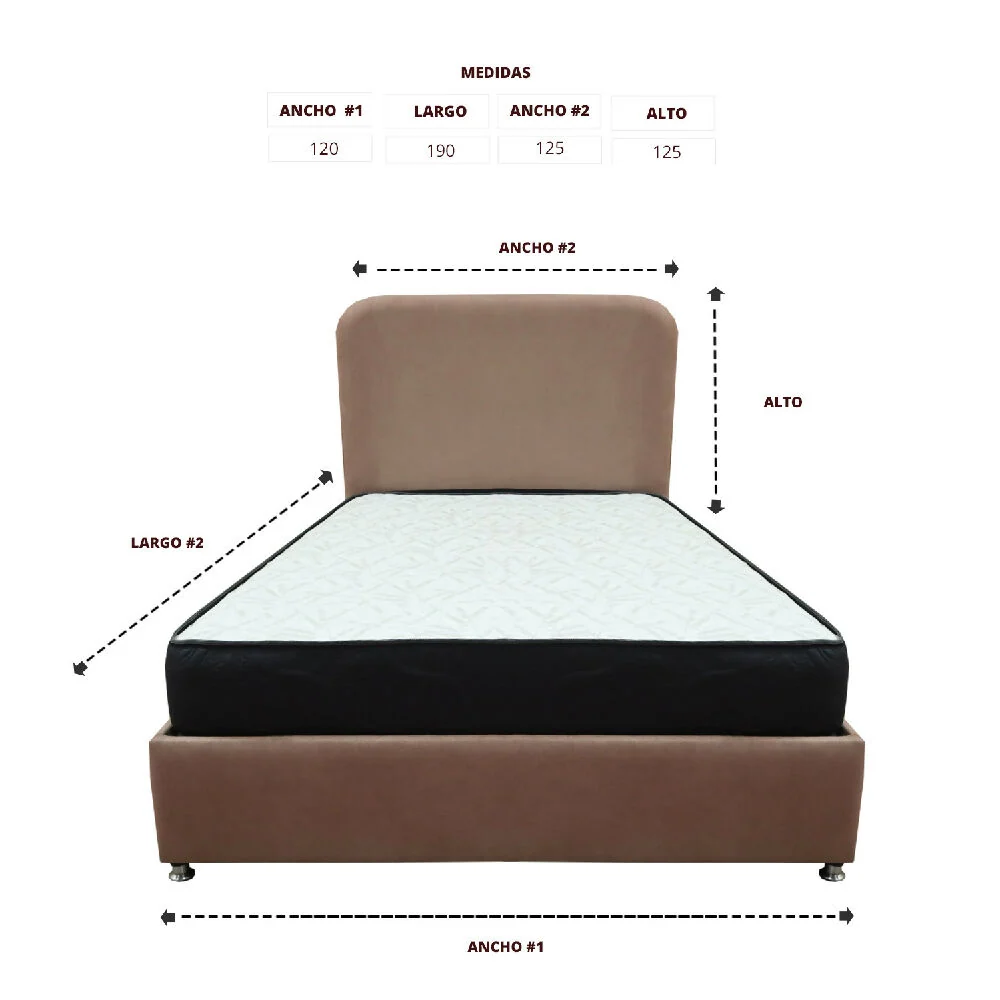 Combo Basecama y Colchon Comfort 120 Semidoble Camel mas Espaldar Marketplace - MyC
