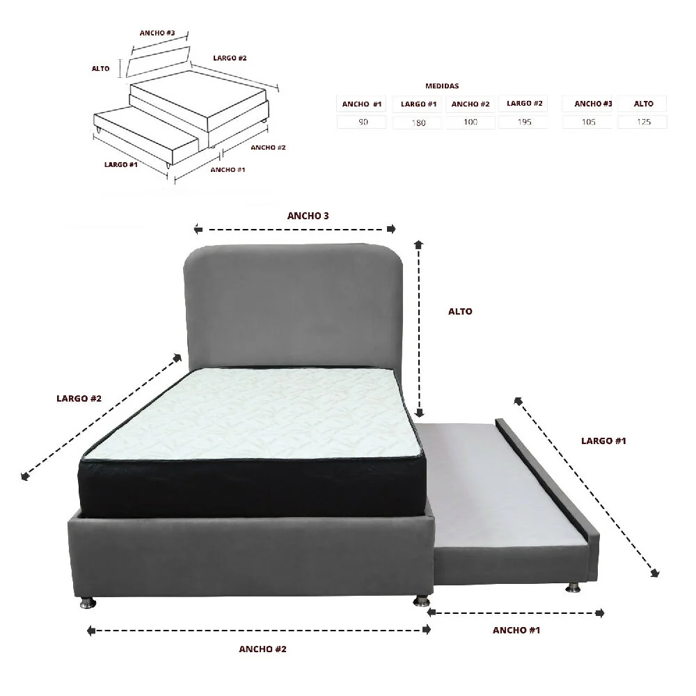 Combo Cama Tarima Nido Comfort 100 Sencillo Gris mas Espaldar Marketplace - MyC
