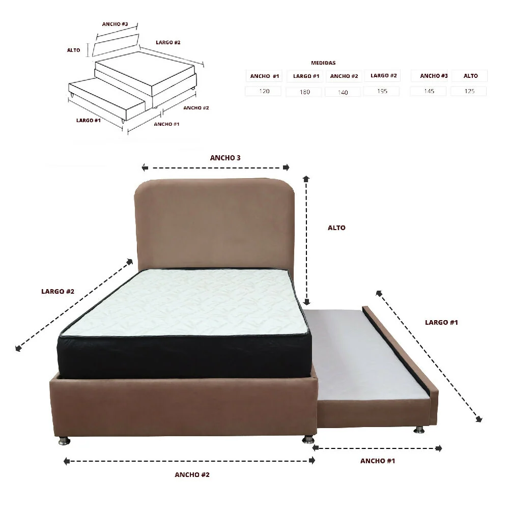 Combo Cama Tarima Nido Comfort 140 Doble Camel mas Espaldar Marketplace - MyC